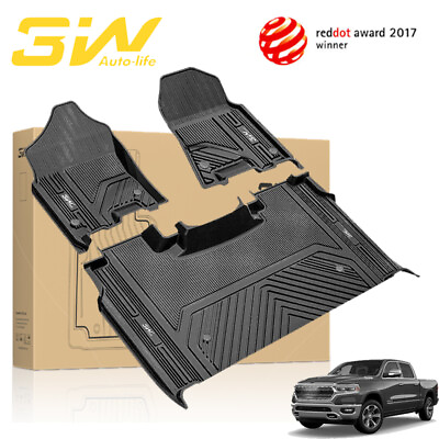 #ad 3W Car Floor Mats Liners TPE for 2019 2024 Dodge Ram 1500 Crew Cab With Storage