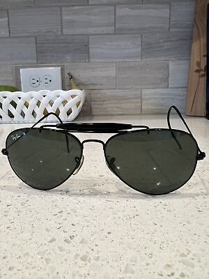 #ad VINTAGE RAY BAN Outdoorsman RB3030 L9500 Classic Green G 15 Lens Black Frame
