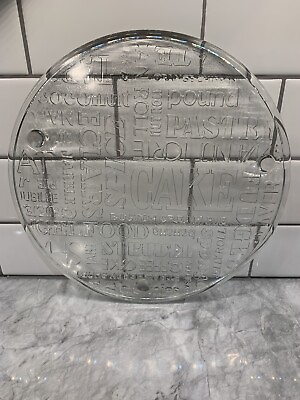 #ad Vintage Round Glass Cake Plate Clear Embossed Pastry Names 11quot;