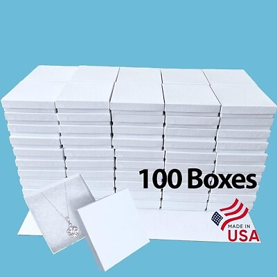 #ad 100 White Gloss Jewelry Boxes 3.5quot;x3.5quot;x7 8quot; Bulk Cotton Filled Box ...