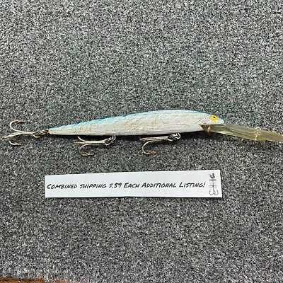 #ad Rebel Spoon Bill Magnum Deep Minnow Vintage Fishing Lure 5.75quot; Chrome Blue