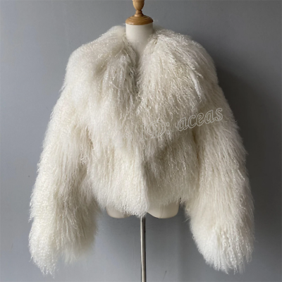 #ad Women Real Mongolian Fur Coat Big Lapel Real Fur Warm Fluffy Short Jacket Casual