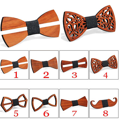 #ad Men#x27;s Wooden Bow Tie Wedding Party Wood Bowtie Gift Adjustable Necktie Formal♡