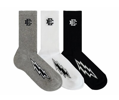 #ad Eric Emanuel Socks 3 pack EE Bolt Socks Black Grey White Crew Size