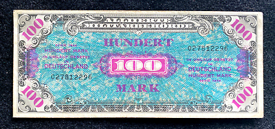#ad 1944 WWII Germany Allied Occupation Military Currency 100 Mark Banknote Fine