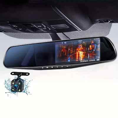 #ad 4.2 inch Large Rear View Mirror Tachograph Dual Lens HD 1080P Automotive General