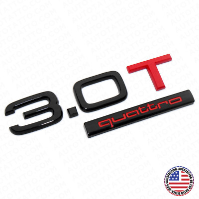 #ad 04 22 Audi Rear Trunk Lid 3.0T Quattro Nameplate Emblem Logo Badge Black amp; Red