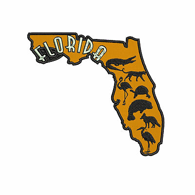 #ad FLORIDA STATE SHAPE Patch Embroidered Iron On Souvenir Applique Nature Sun Fun