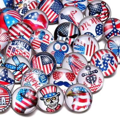 #ad 50pcs 18mm Snap Button American Theme Glass Charms For Snap Jewelry HM059