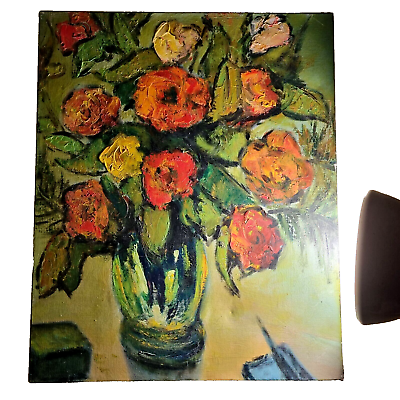 #ad Gorgeous Vintage Modern French painting flower bouquet oil on canvas no signed