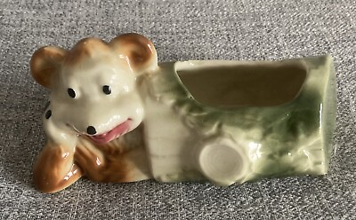 #ad Vintage Bear amp; Log Pottery Planter Unmarked Bear In A Log