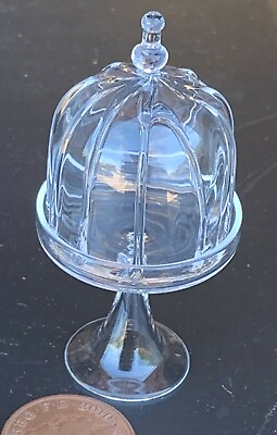 #ad 1:12 Scale Raised Real Glass Cake Stand amp; Curved Cover Tumdee Dolls House GLN3