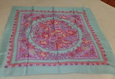 #ad Acrylic Lurex 30x30 teal coral orchid metallic scarf from Japan 