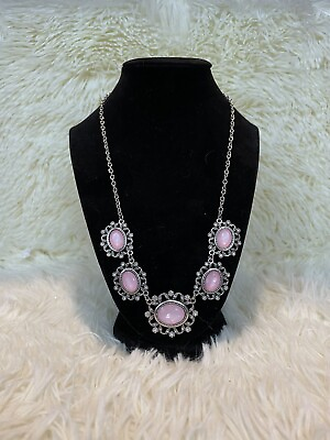 #ad PAPARRAZI 20” NECKLACE SILVER COLOR CHAIN PINK STONES CLEAR RHINESTONES NWT