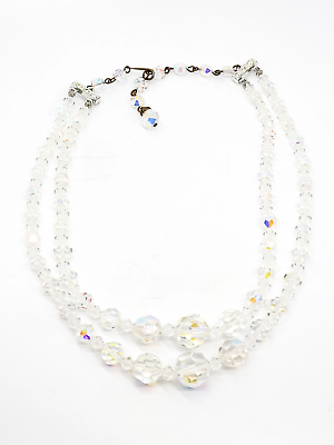 #ad Double strand graduated Austrian crystal Aurora Borealis vintage beaded necklace