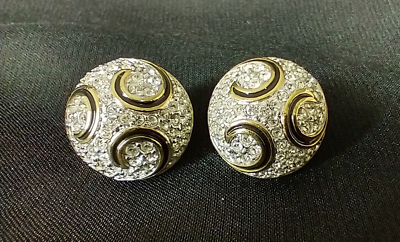 #ad Vintage Swarovski Domed Stud Earrings Swan Signed Gold Tone CF