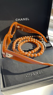 #ad Chanel 5488 A 1720 S5 Sunglasses Orange w Beaded CC Chain w case Italy NEW