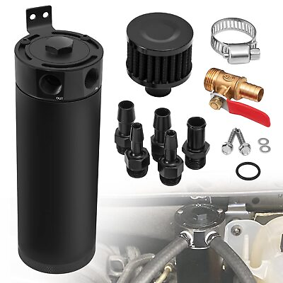 #ad Universal Aluminum Oil Catch Can Kit Reservoir Baffled Tank with Breather Filter