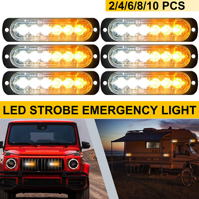 #ad Car Truck Emergency Strobe Light 6 LED Amber White Flashing Warning Hazard Light $13.99