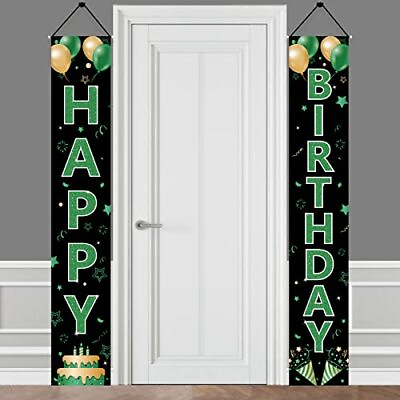 #ad Green Birthday Door Banner Decorations for Women Men Green Black Gold Happy B...