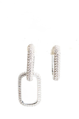 #ad Designer Womens Silver Tone Crystal Asymmetric Dangle Hoop Earrings