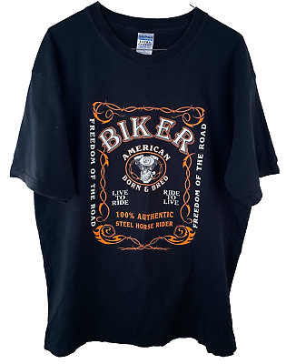 #ad Biker American Born amp; Bred Biker Steel Hoarse Rider T Shirt Logo Black L