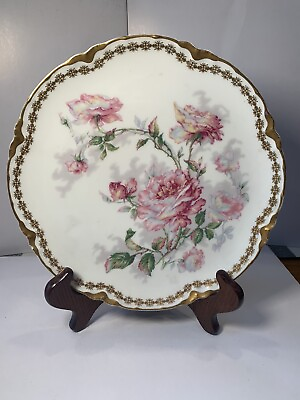 #ad Rare Haviland Limoges France Pink Rose Plate Double Gold Trim One Small Chip