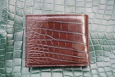 #ad Full Real Crocodile Alligator Belly Leather Skin Men Bifold Wallet Brown #A20
