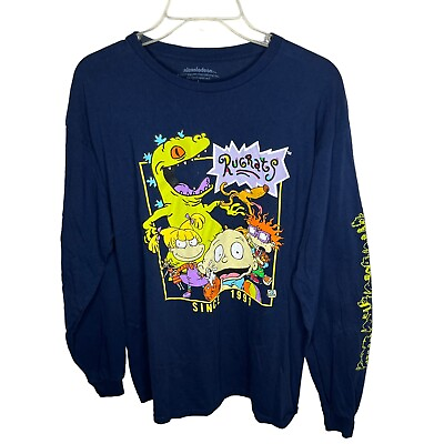 #ad Rugrats Large Long Sleeve T Shirt Nickelodeon Blue Color Pop Decal Out Of Print