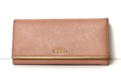 #ad Authentic Prada Saffiano Leather Bifold Long Pink Wallet