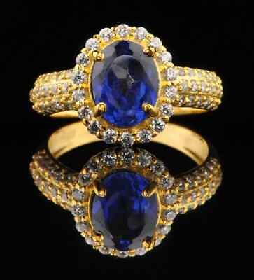 #ad 14KT Gold 2.10Ct Natural Royal Blue Tanzanite IGI Certified Diamond Women#x27;s Ring