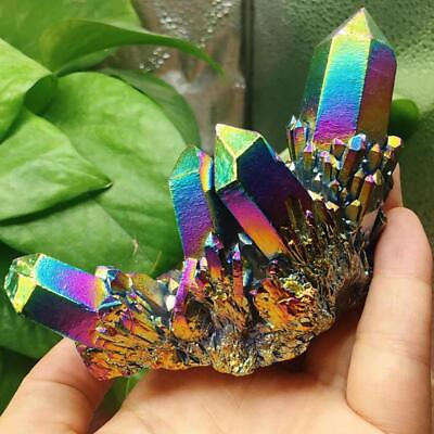 #ad Titanium Cluster Mineral Healing Stone Natural Crystal Specimen Rainbow