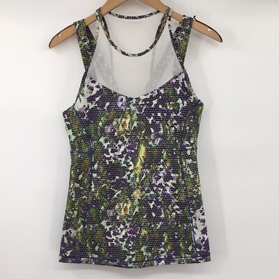 #ad Lululemon Athletica Tank Top Womens 8 Green Mesh Running the City Polka Floral $20.47
