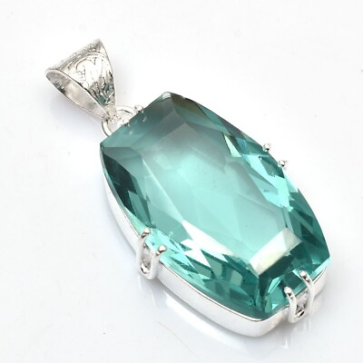 #ad Beautiful Aquamarine Gemstone Handmade Pendant Jewelry Party Wear 1.8quot; NP 104