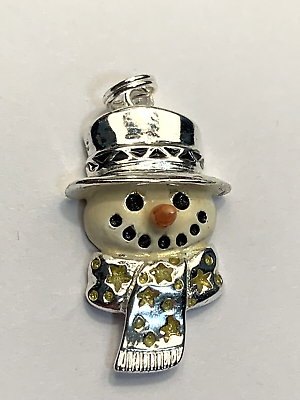 #ad STERLING SILVER 925 SIGNED SU CHRISTMAS FROSTY SNOWMAN ENAMELED PENDANT CHARM