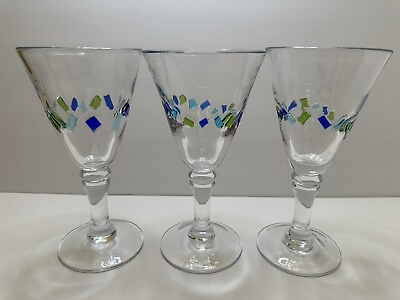 #ad Global Amici Harlequin II Blue amp; Green Confetti Squares Water Goblet Glasses