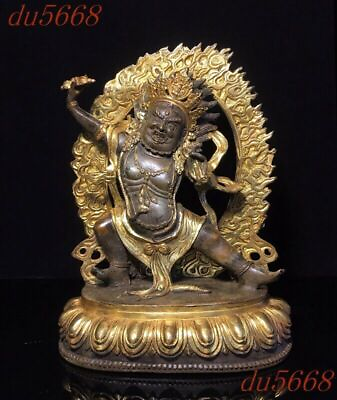 #ad 9#x27;#x27; Tibetan bronze Gilt Vajra Dorje Phurpa Mahakala Wrathful Deity Buddha Statue