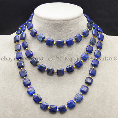 #ad Natural Blue Lapis Lazuli 12mm Flat Square Gemstone Beads Necklace 14 100 inches