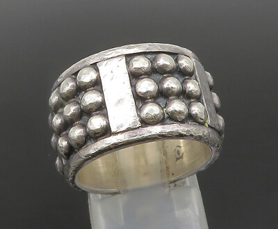 #ad MEXICO 925 Silver Vintage Beaded Square Pattern Band Ring Sz 7 RG24536