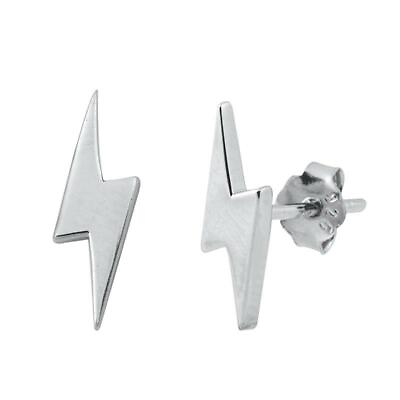 #ad 925 Sterling Silver Lightning Bolt Ear Studs Earrings