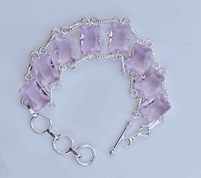 #ad Pink Topaz 925 Sterling Silver Gemstone Handmade Jewelry Bracelet Size 7.8quot;