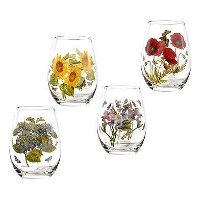 #ad Portmeirion Botanic Garden 19 oz Stemless Wine Glasses Set of 4
