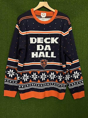 #ad Vintage Official Chicago Bears Deck Da Hall Sweater Adult Size XL