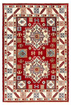 #ad Hand knotted 6#x27;7quot; x 9#x27;8quot; Royal Kazak Bordered Geometric Traditional Wool Rug