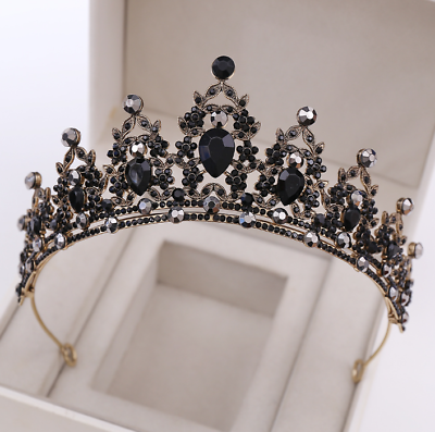 #ad Baroque Wedding Crown Gothic Black Crystal Vintage Bride Tiara Bridal Headpiece