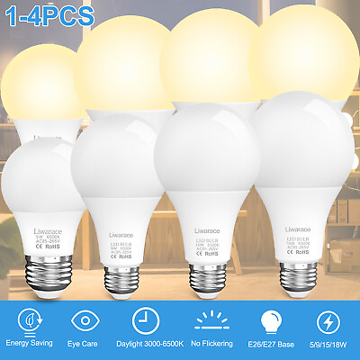 #ad 1 4PCS LED Light Bulbs 50 90 150 180W Equivalent Energy Saving Bulb 3000 6500K