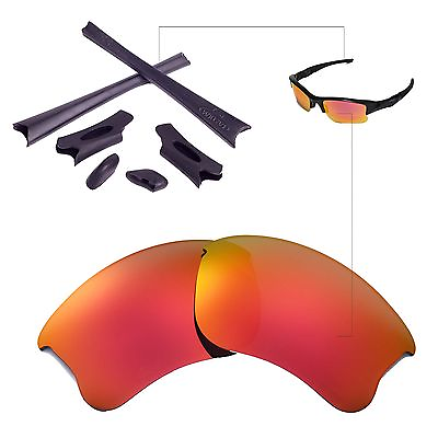 #ad New WL Polarized Fire Red Lenses And Black Rubber Kit For Oakley Flak Jacket XLJ