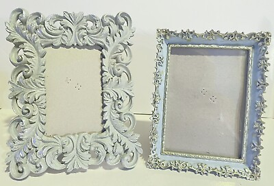 #ad 2 Vintage Style Frames Blue and Gray Silver Resin for 6 x 4 amp; 5 x 7 Pics Photos