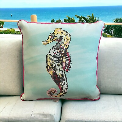 #ad allen roth Seahorse on Blue Outdoor Toss Throw Pillow