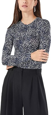 #ad BCBGMAXAZRIA NAVY WHITE Women#x27;s Animal Print Long Sleeve Fitted Top US Small